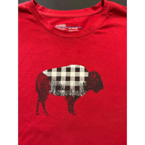 Columbia Womens XXL Red Buffalo Plaid Gingham Graphic Long Sleeve T-Shirt EUC - Picture 2 of 6
